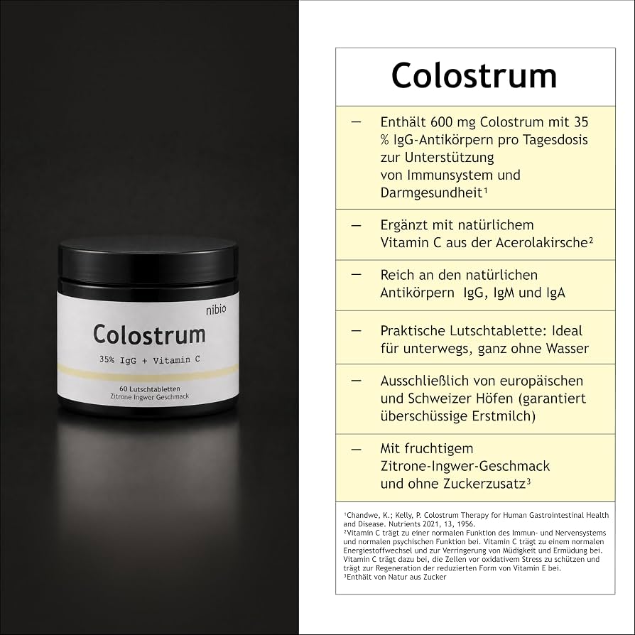 Nibio Colostrum – 600 mg mit 35 % IgG, Lutschtabletten Zitrone-Ingwer