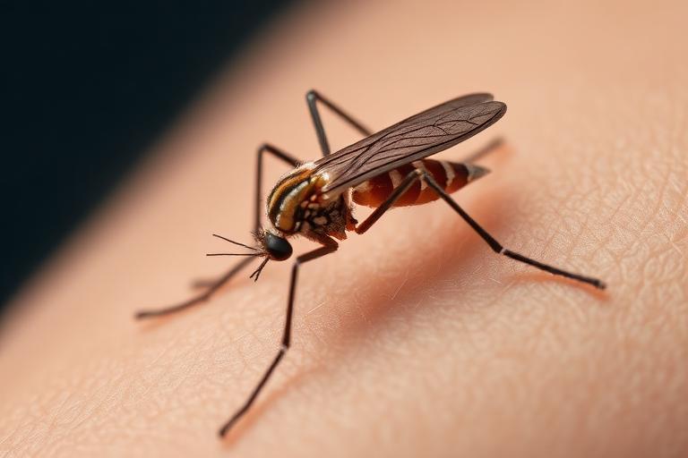 Aedes-Mücke beim Stich - Hauptüberträger des Chikungunya-Virus