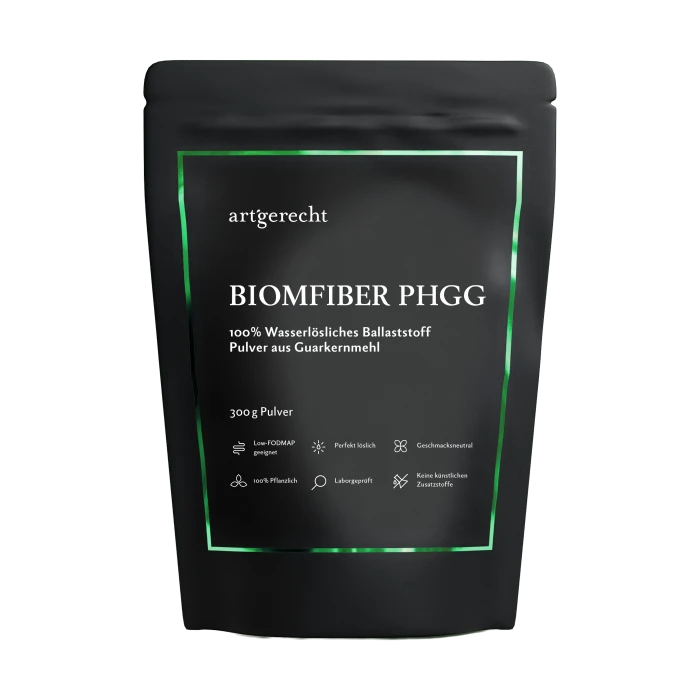 artgerecht Biomfiber PHGG – 100% wasserlösliches Ballaststoff Pulver aus Guarkernmehl, 300g