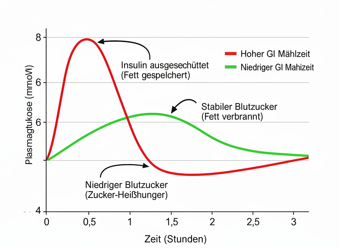 Blutzucker-Reaktion bei gesunden Erwachsenen: Vergleich zwischen hoher und niedriger GI Mahlzeit