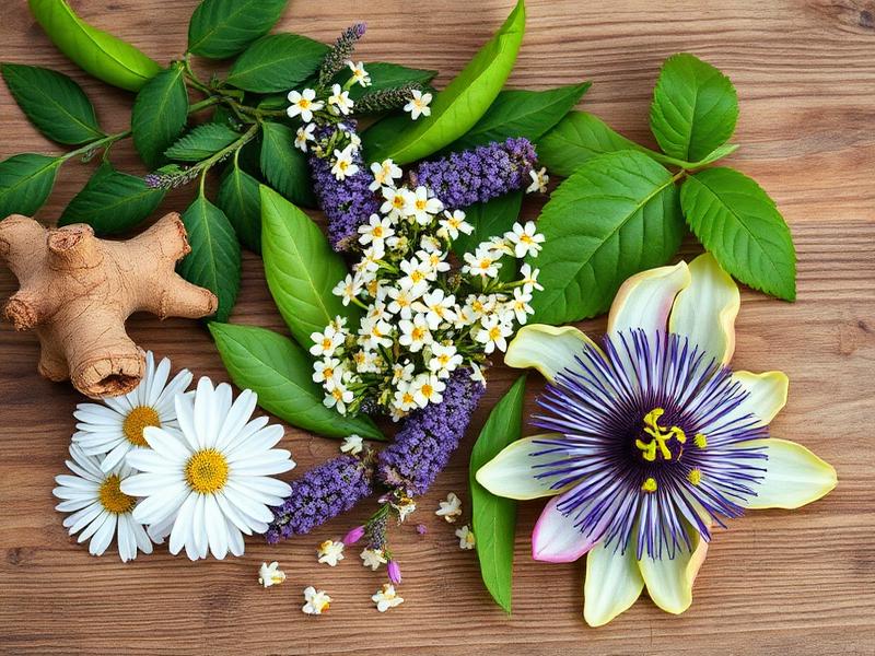 Pflanzliche Heilmittel für Wechseljahre-Schlafprobleme wie Baldrian, Kamille und Passionsblume