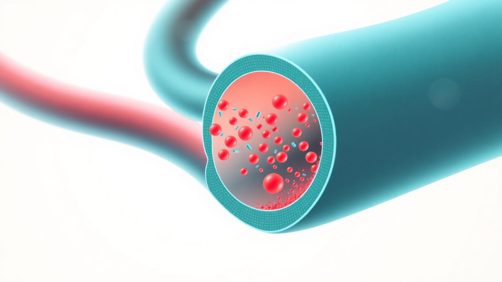 Illustration einer Arterie mit Mikroplastikpartikeln im Blutstrom