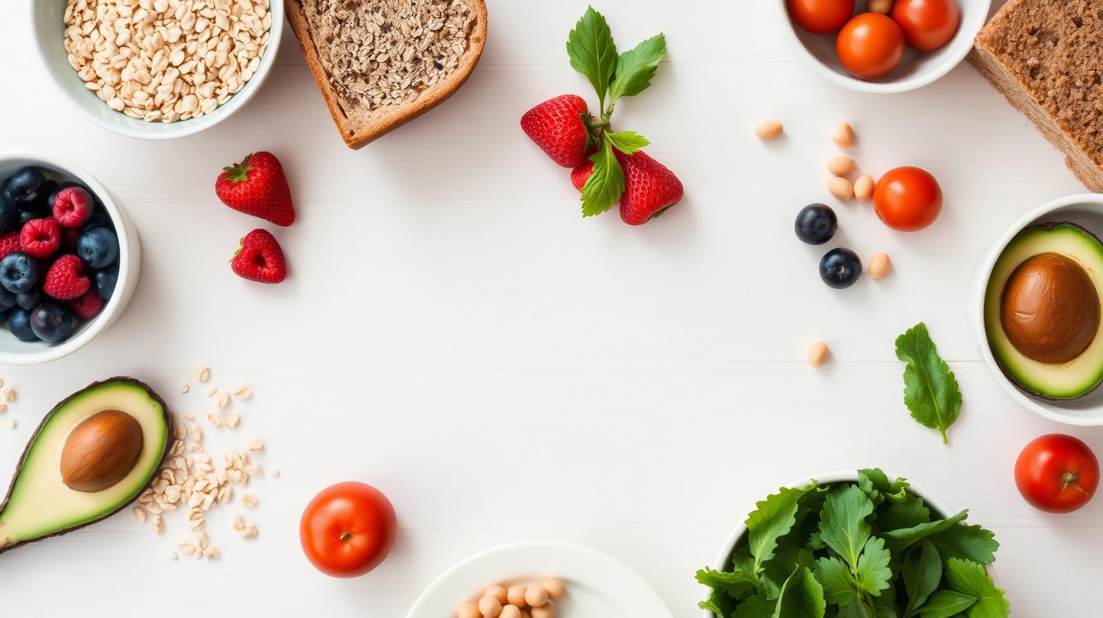 Schale mit BiomFiber PHGG Pulver, eingebettet in eine ballaststoffreiche Ernährung