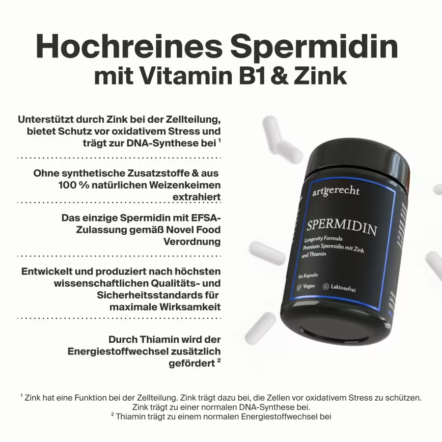 Hochreines Spermidin mit Vitamin B1 & Zink - artgerecht