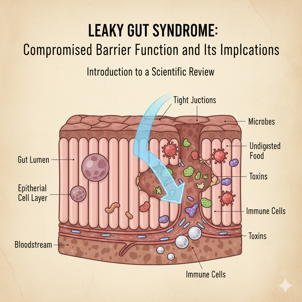 Leaky Gut Syndrom: Wissenschaftliche Darstellung der kompromittierten Darmbarriere mit Tight Junctions, Mikroben, unverdauter Nahrung und Toxinen